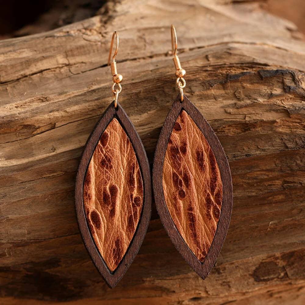 Wooden Geometric Drop Earrings - Elegant Geometric Wooden Dangle Earrings - Love Salve 