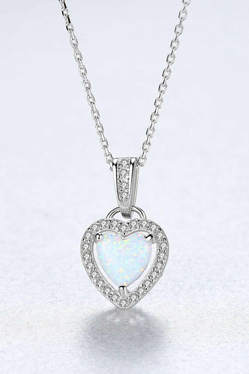 Opal Heart Pendant Necklace - Elegant Sterling Silver Jewelry with Matching Gift Box - Love Salve 