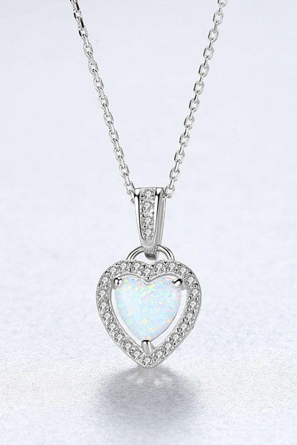 Opal Heart Pendant Necklace - Elegant Sterling Silver Jewelry with Matching Gift Box - Love Salve 