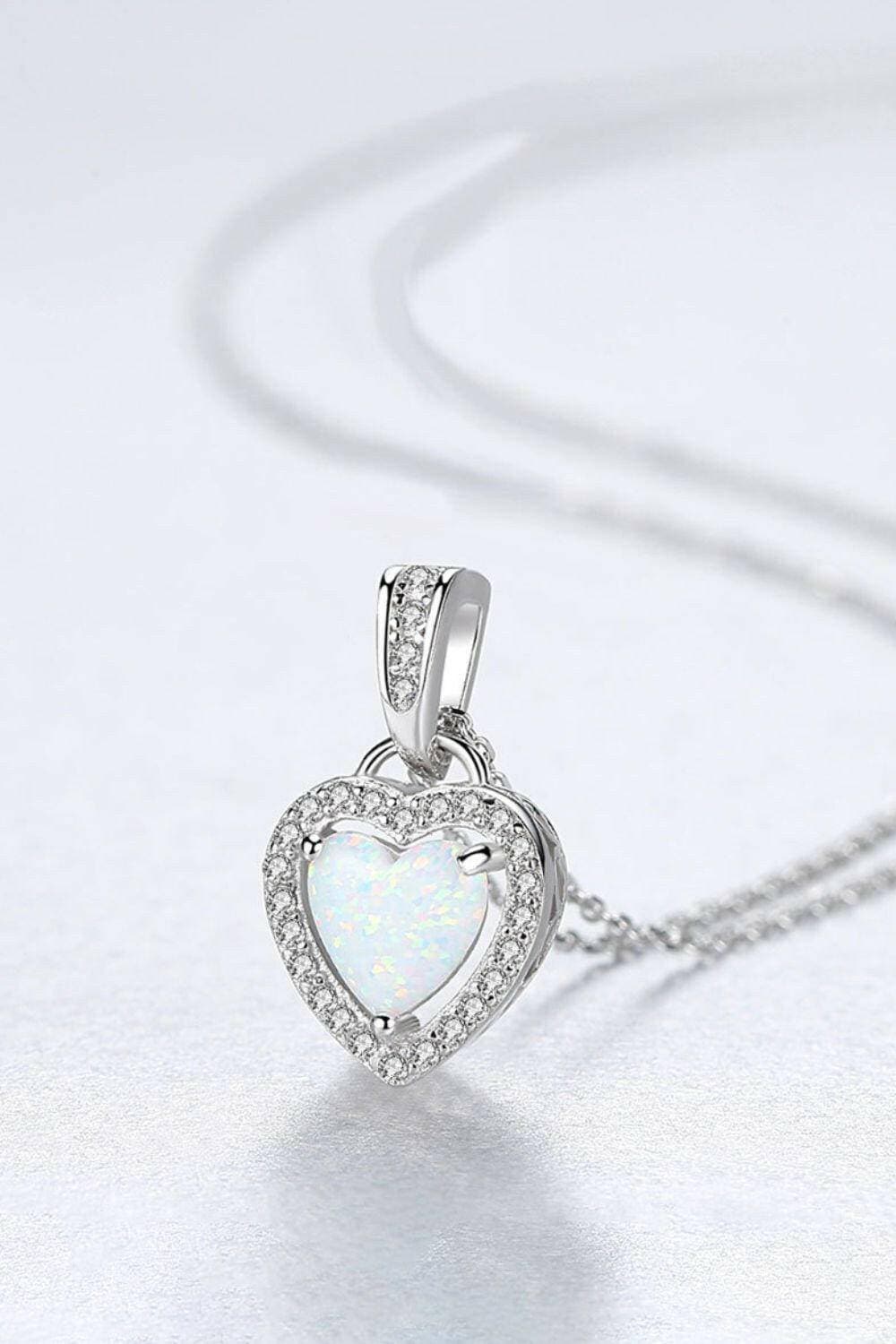 Opal Heart Pendant Necklace - Elegant Sterling Silver Jewelry with Matching Gift Box - Love Salve 