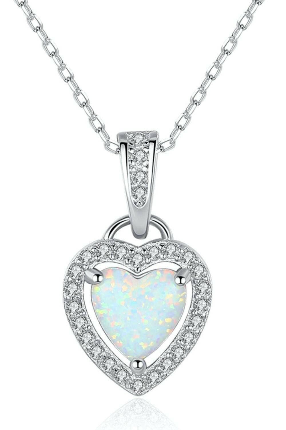 Opal Heart Pendant Necklace - Elegant Sterling Silver Jewelry with Matching Gift Box - Love Salve 