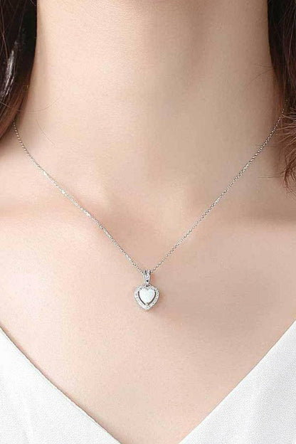 Opal Heart Pendant Necklace - Elegant Sterling Silver Jewelry with Matching Gift Box - Love Salve 