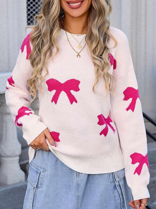 Cozy Knit Sweater with Bow Neck - Love Salve 