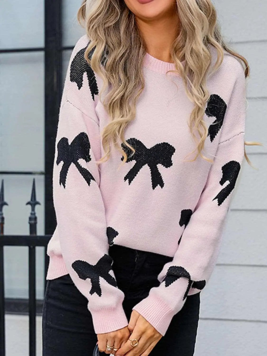 Cozy Knit Sweater with Bow Neck - Love Salve 