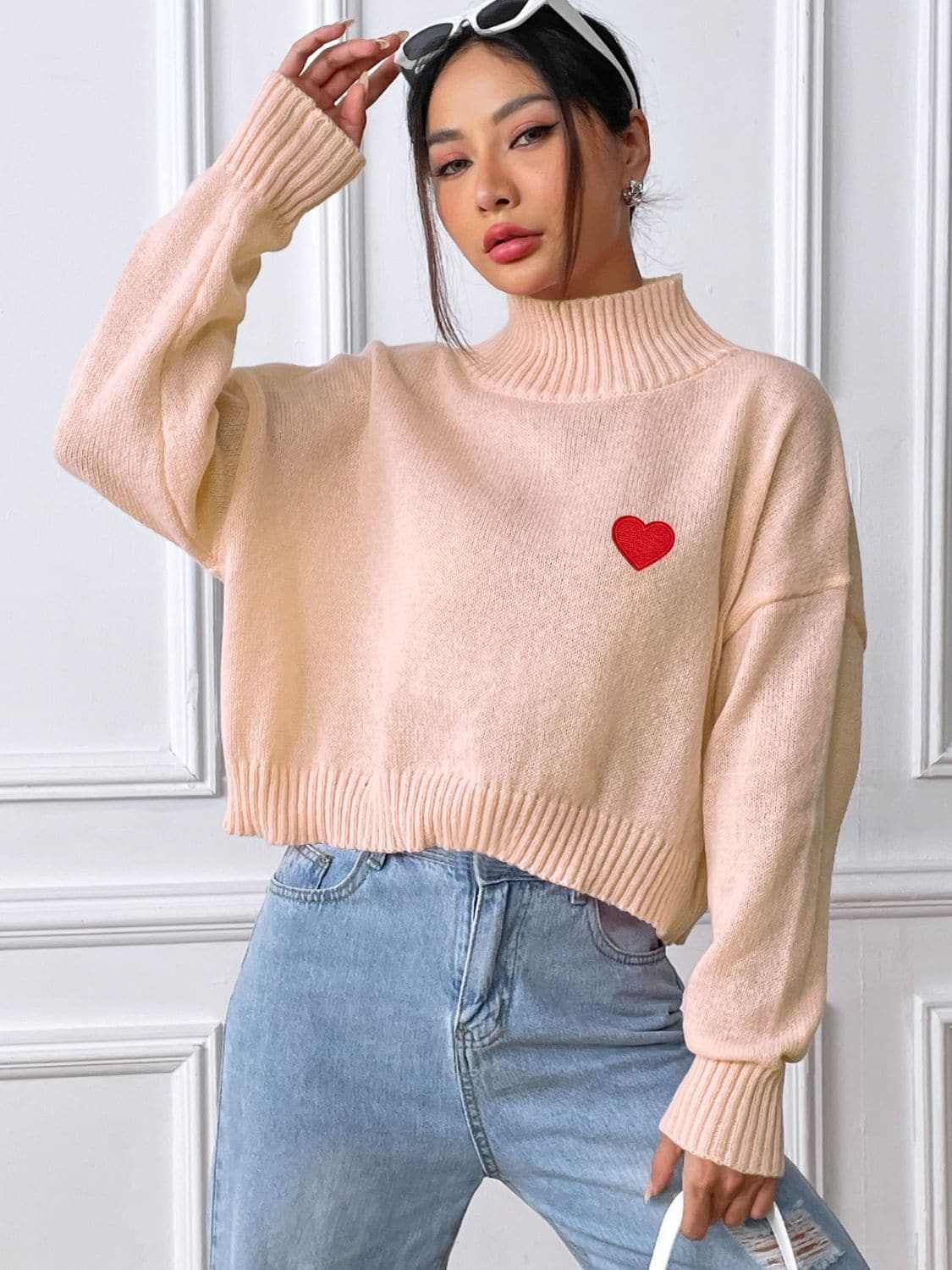 Cozy heart turtleneck sweater - Love Salve 