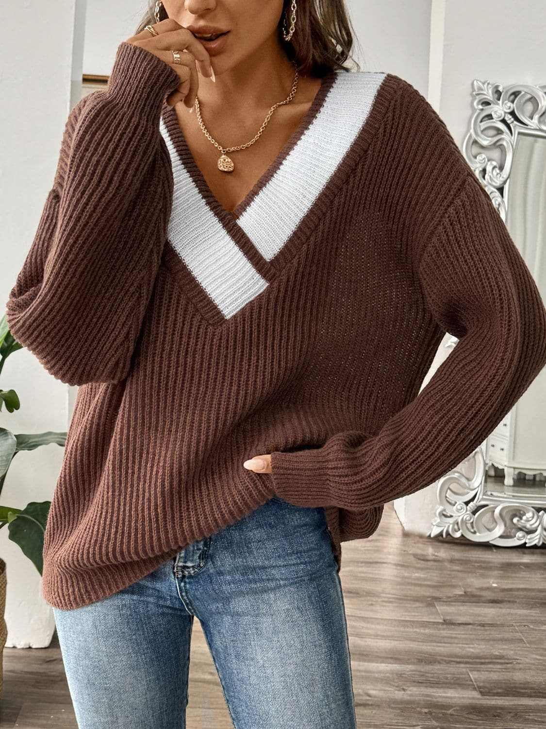 Color Block Long Sleeve Sweater - Love Salve 