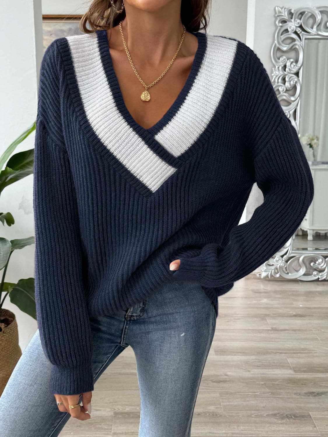 Color Block Long Sleeve Sweater - Love Salve 