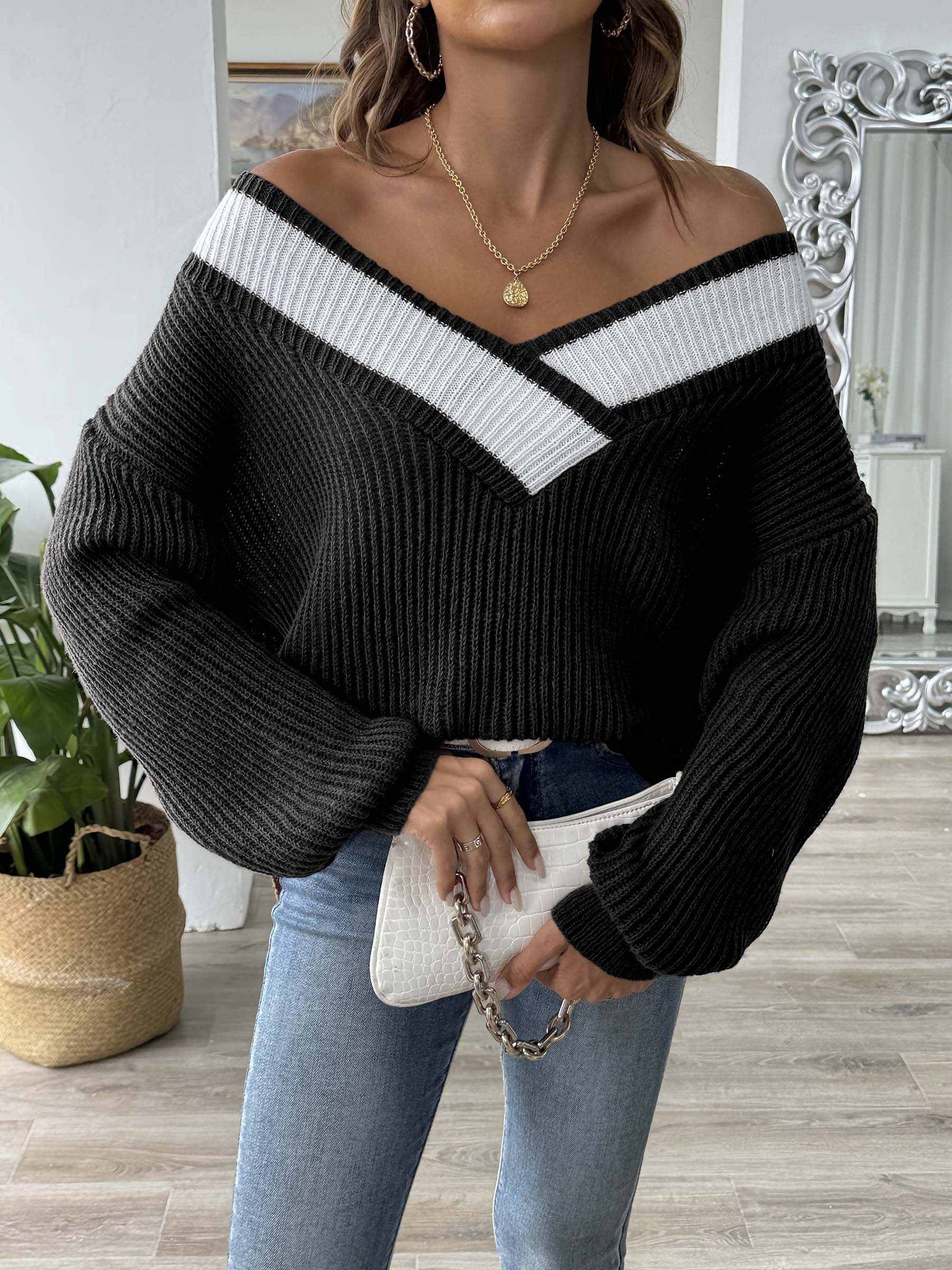 Color Block Long Sleeve Sweater - Love Salve 