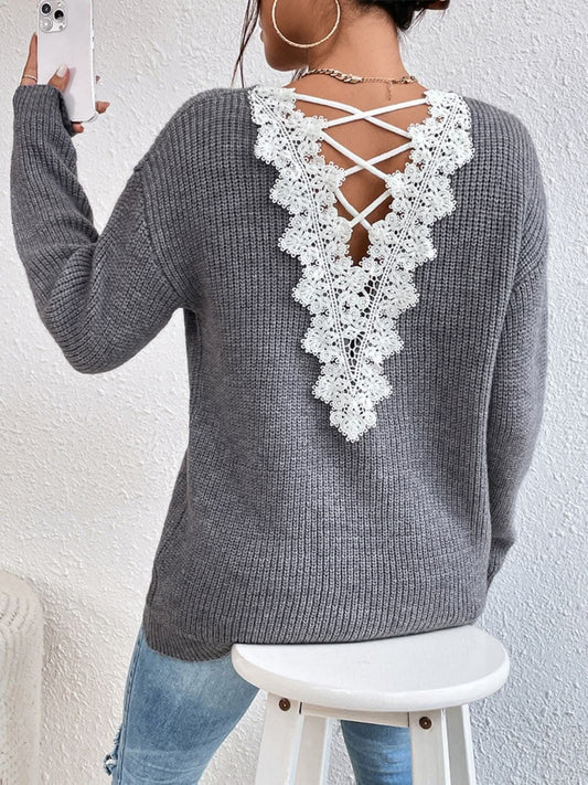 Lace crisscross v-neck sweater - Love Salve 