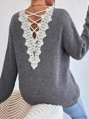 Lace crisscross v-neck sweater - Love Salve 
