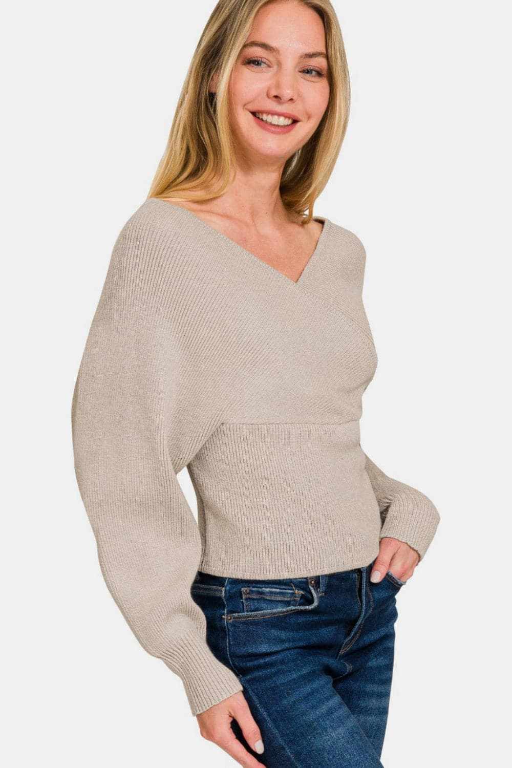 Zenana ribbed cross wrap sweater - Love Salve 