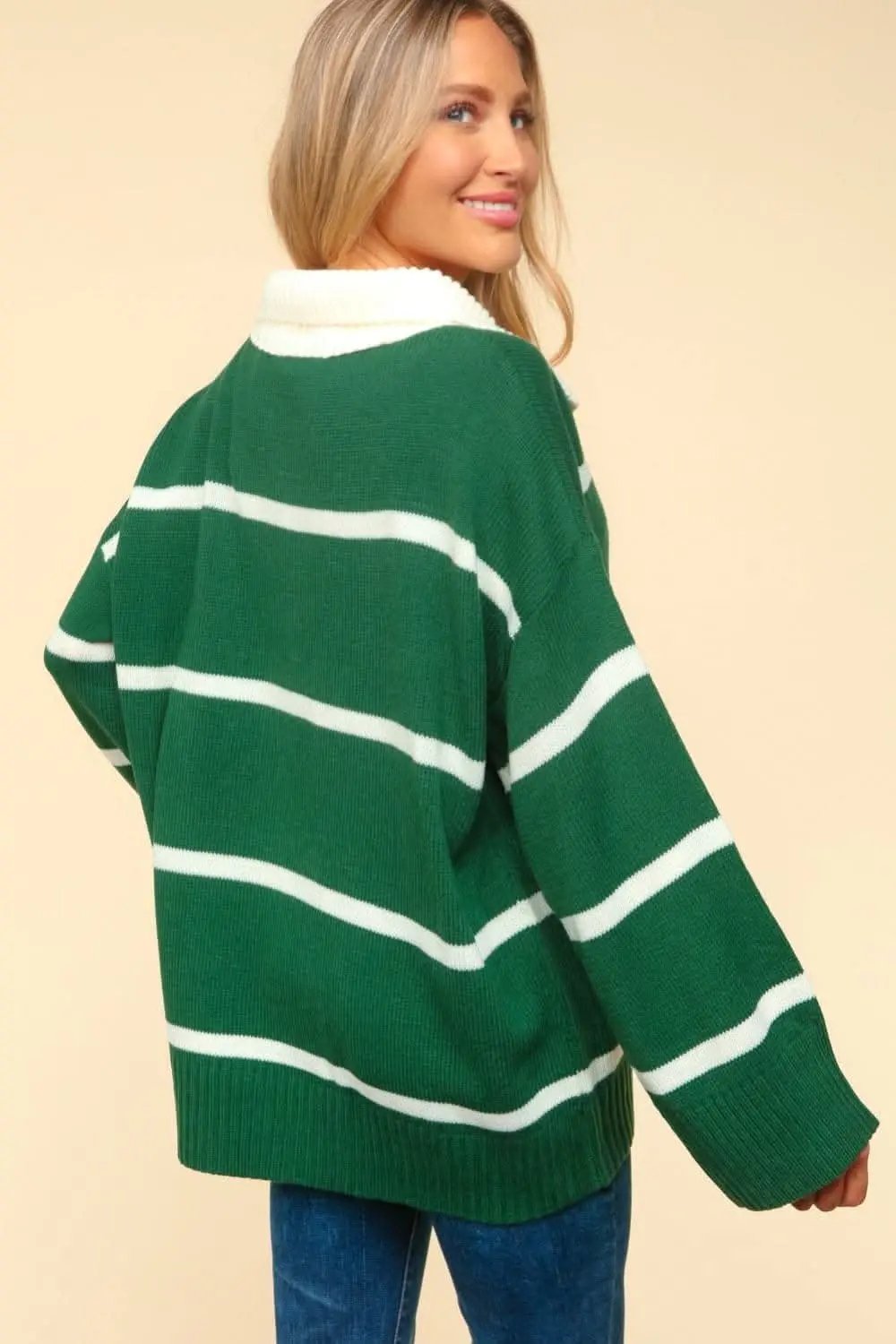 Haptics Collared Neck Striped Contrast Sweater - Love Salve 