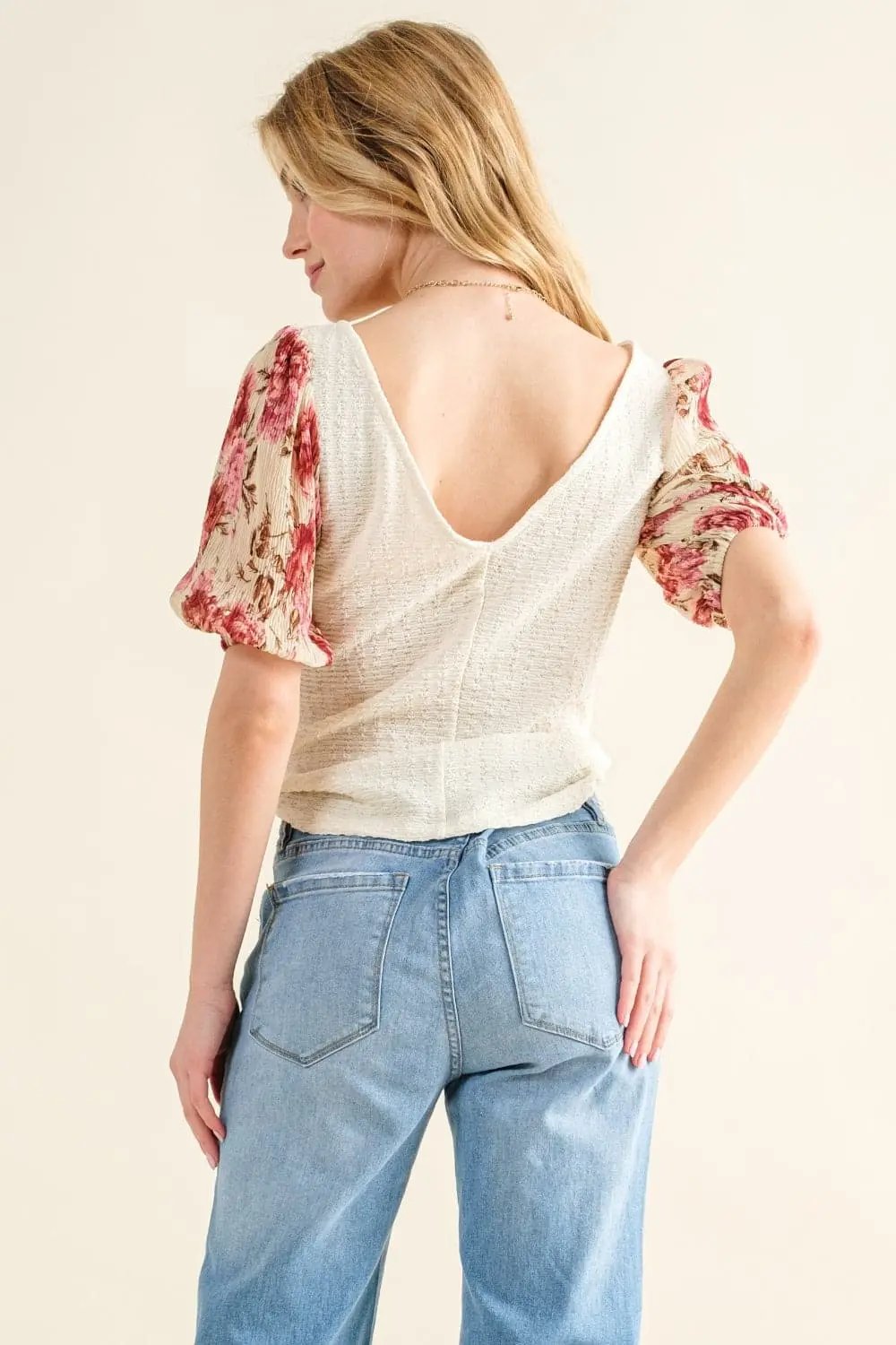 Floral print textured sleeve top - Love Salve 