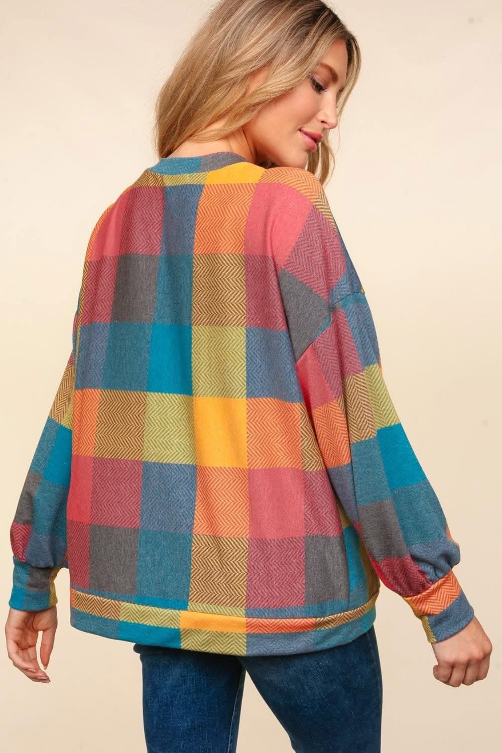 Plaid perfection: Cozy round neck sweater for stylish layering - Love Salve 