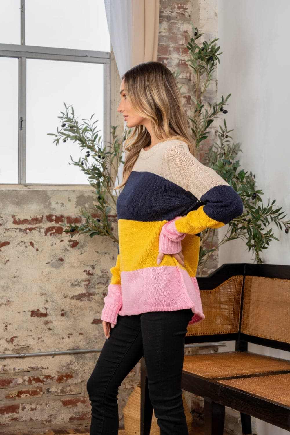 Sew In Love Full Size Color Block Exposed Seam Sweater - Love Salve 