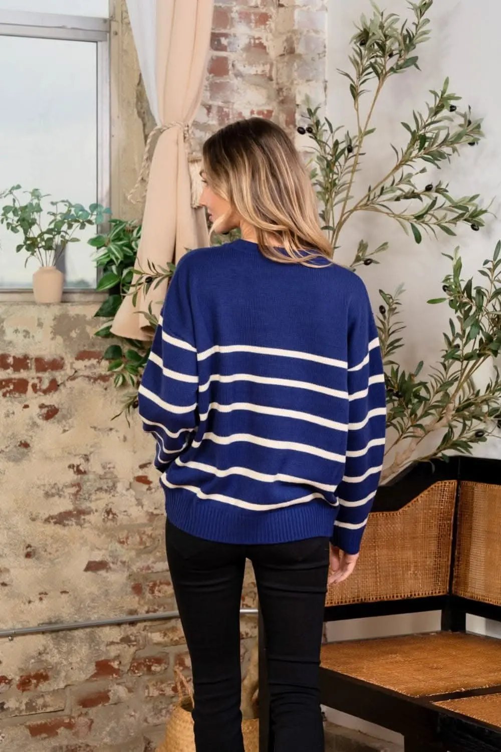 Sew In Love Striped Round Neck Sweater - Love Salve 