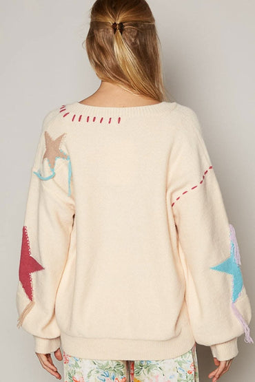 Starry fringe v-neck sweater - Love Salve 