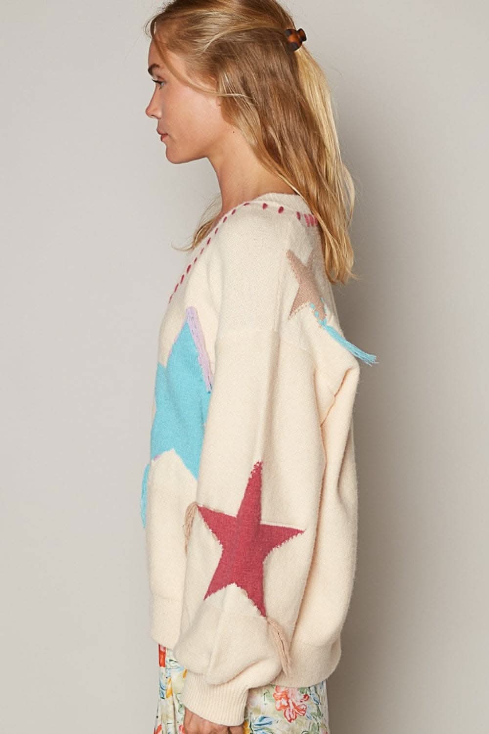 Starry fringe v-neck sweater - Love Salve 