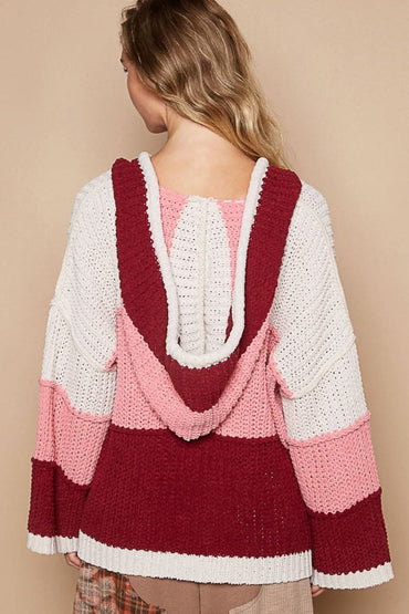 Chic color block hooded pullover sweater - Love Salve 