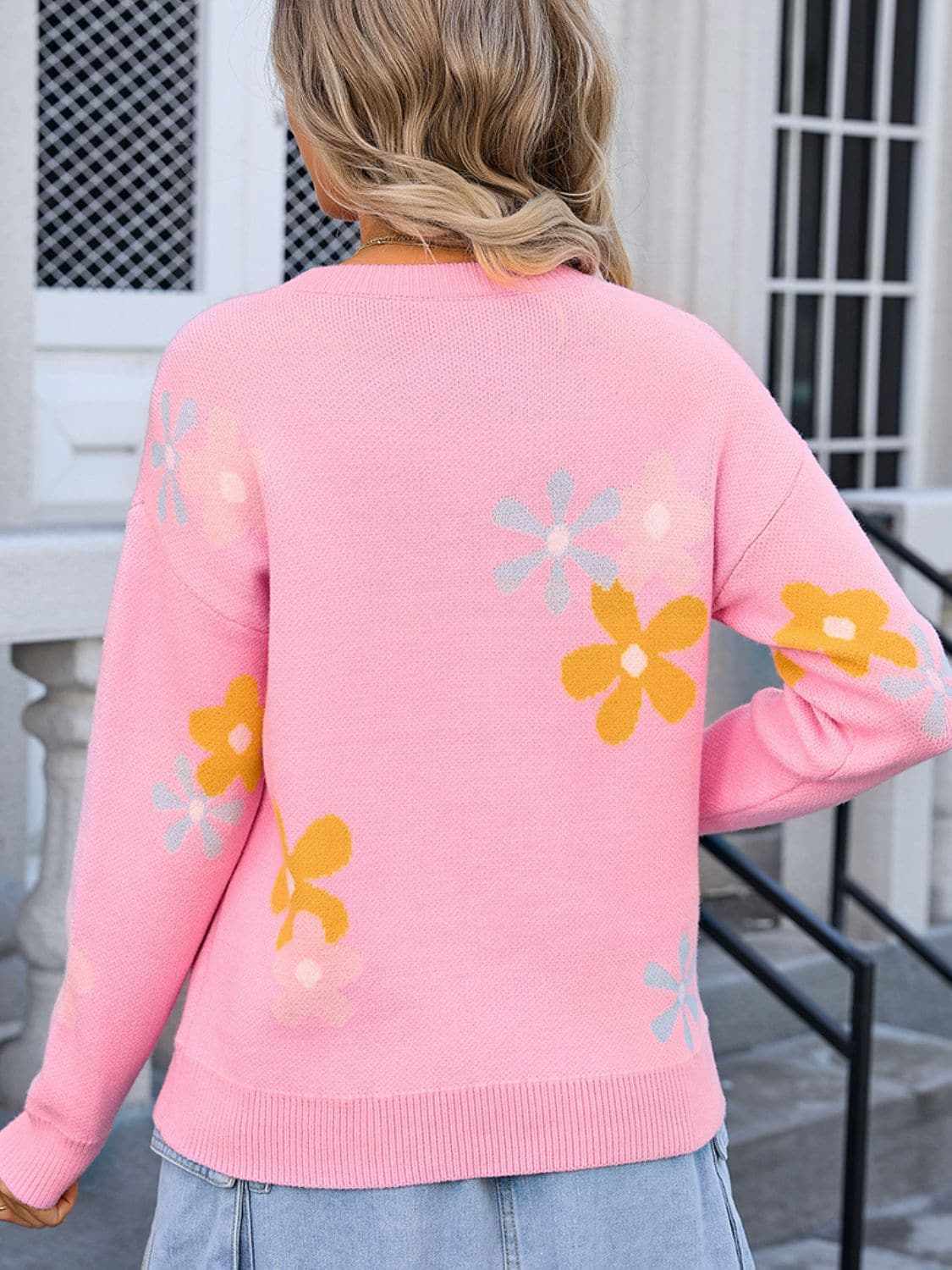 Floral print sweater, round neck - Love Salve 
