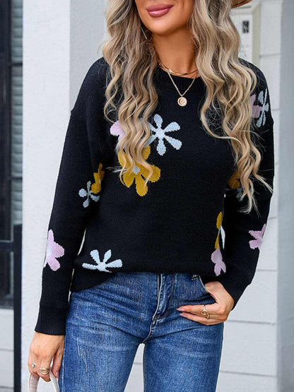 Floral print sweater, round neck - Love Salve 