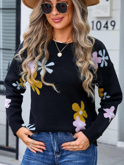 Floral print sweater, round neck - Love Salve 