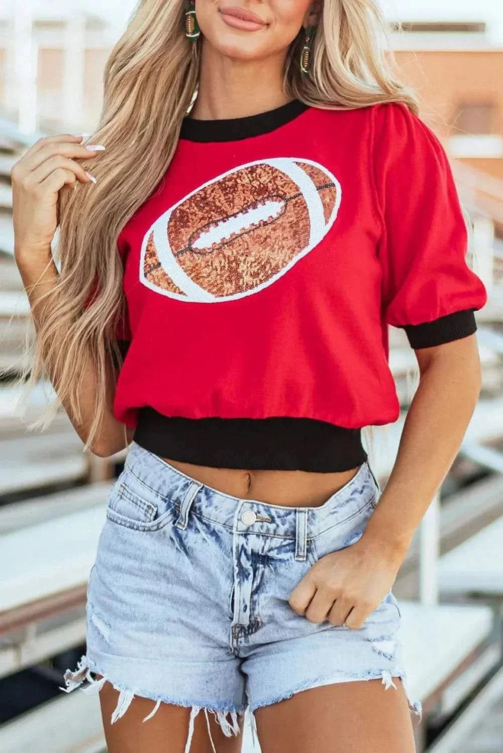 Sequin football tee with short sleeves - Love Salve 