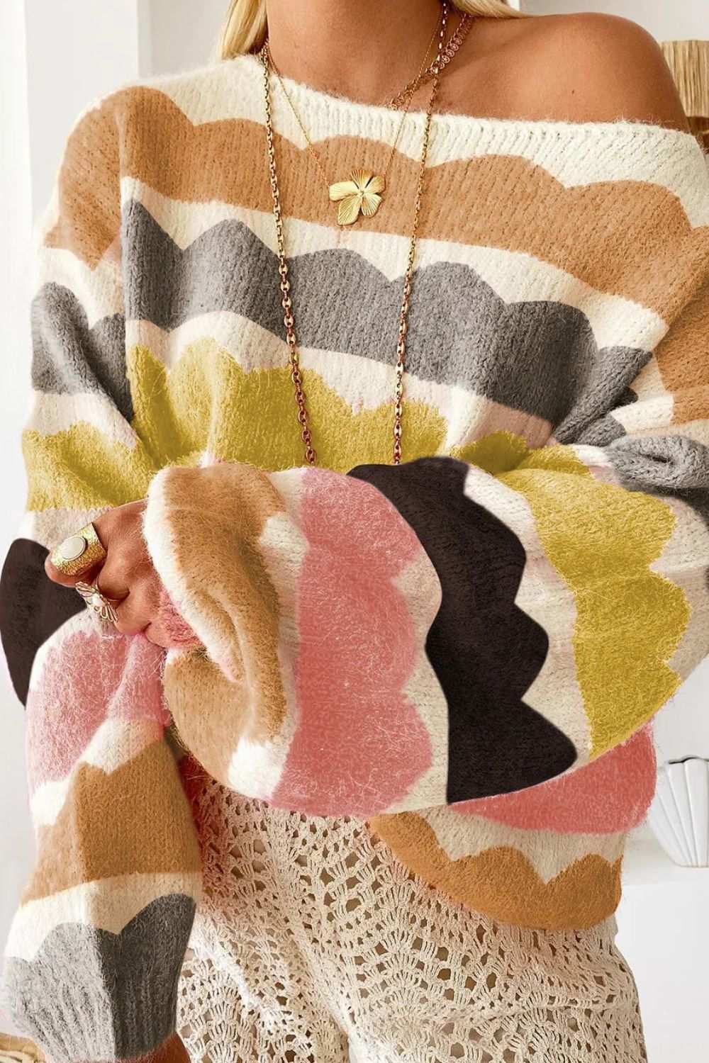 Chic boat neck knit sweater - Love Salve 