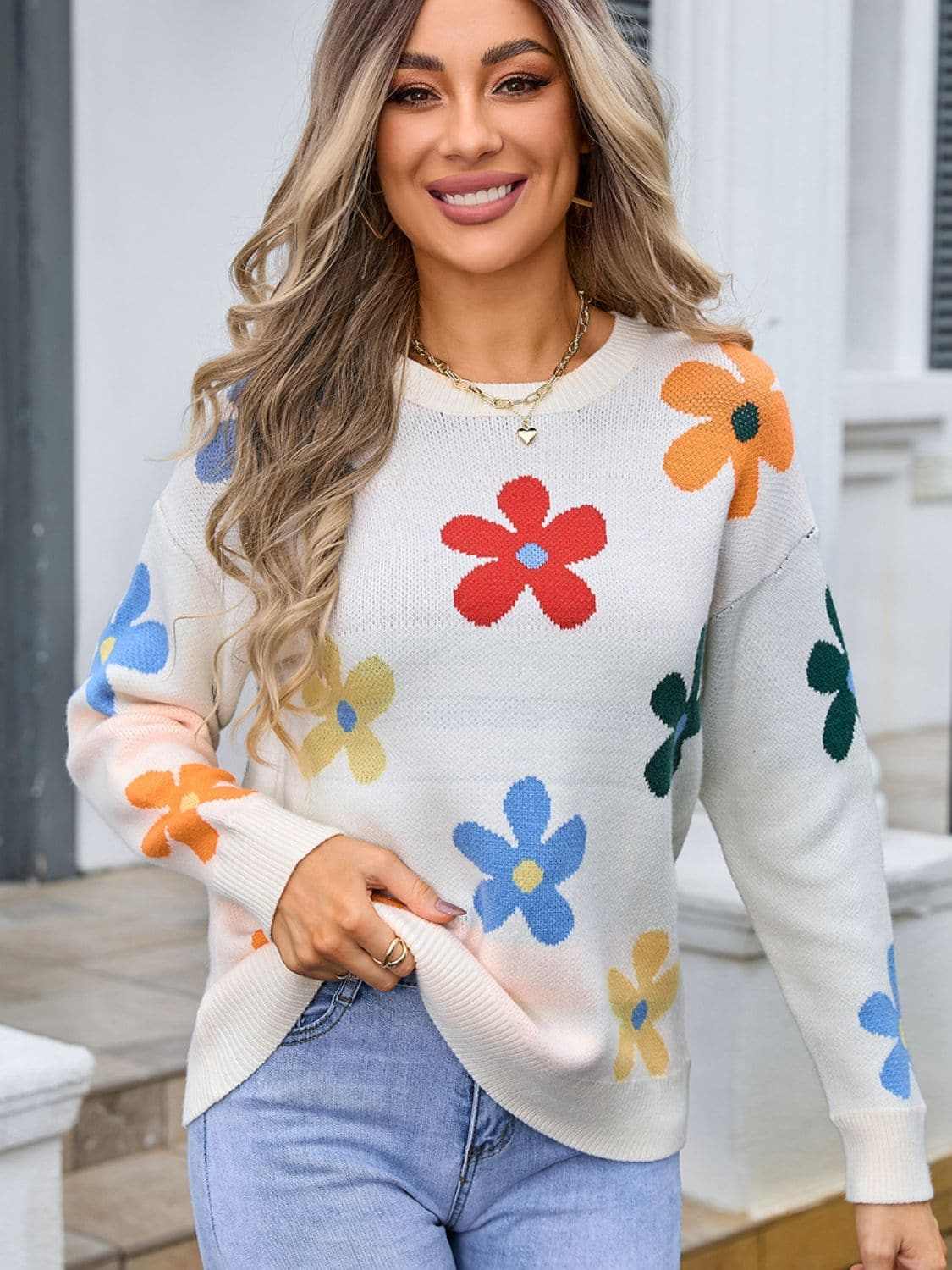 Floral Knit Sweater - Long Sleeve - Love Salve 