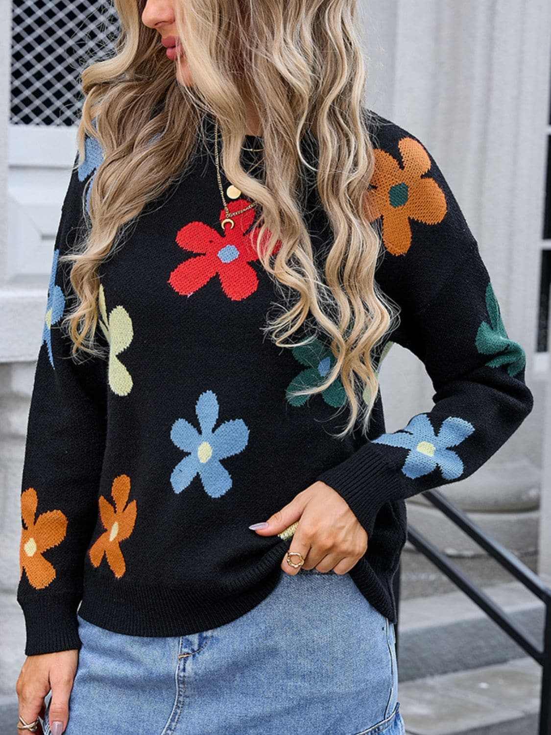 Floral Knit Sweater - Long Sleeve - Love Salve 