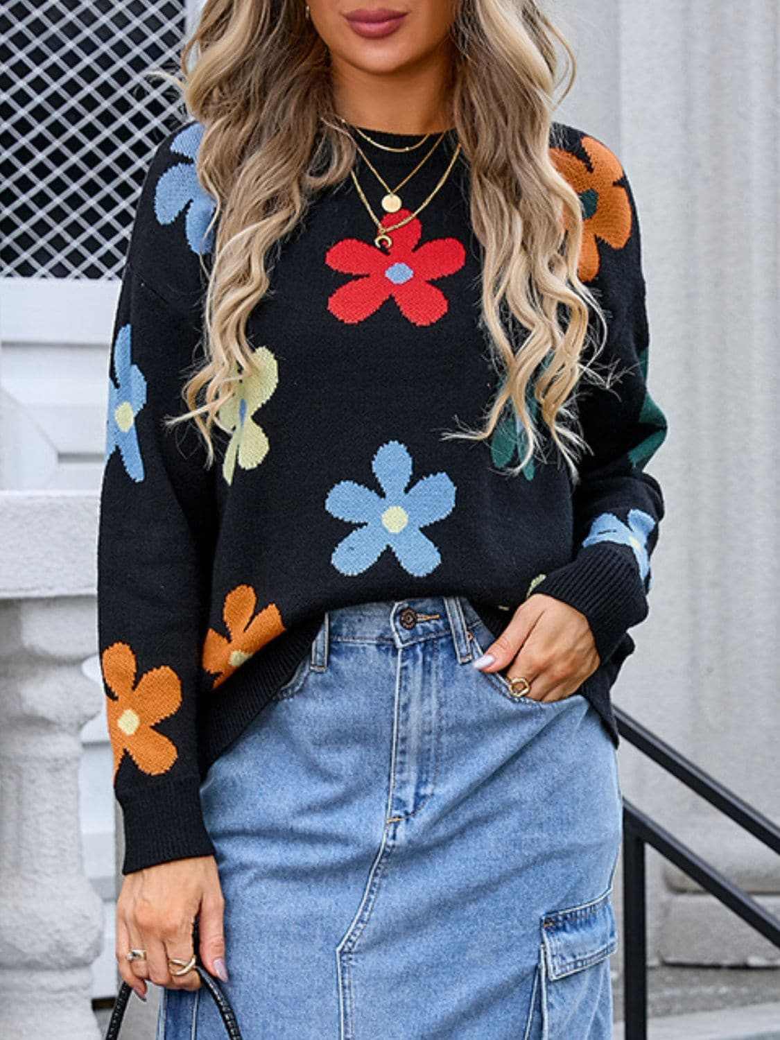 Floral Knit Sweater - Long Sleeve - Love Salve 