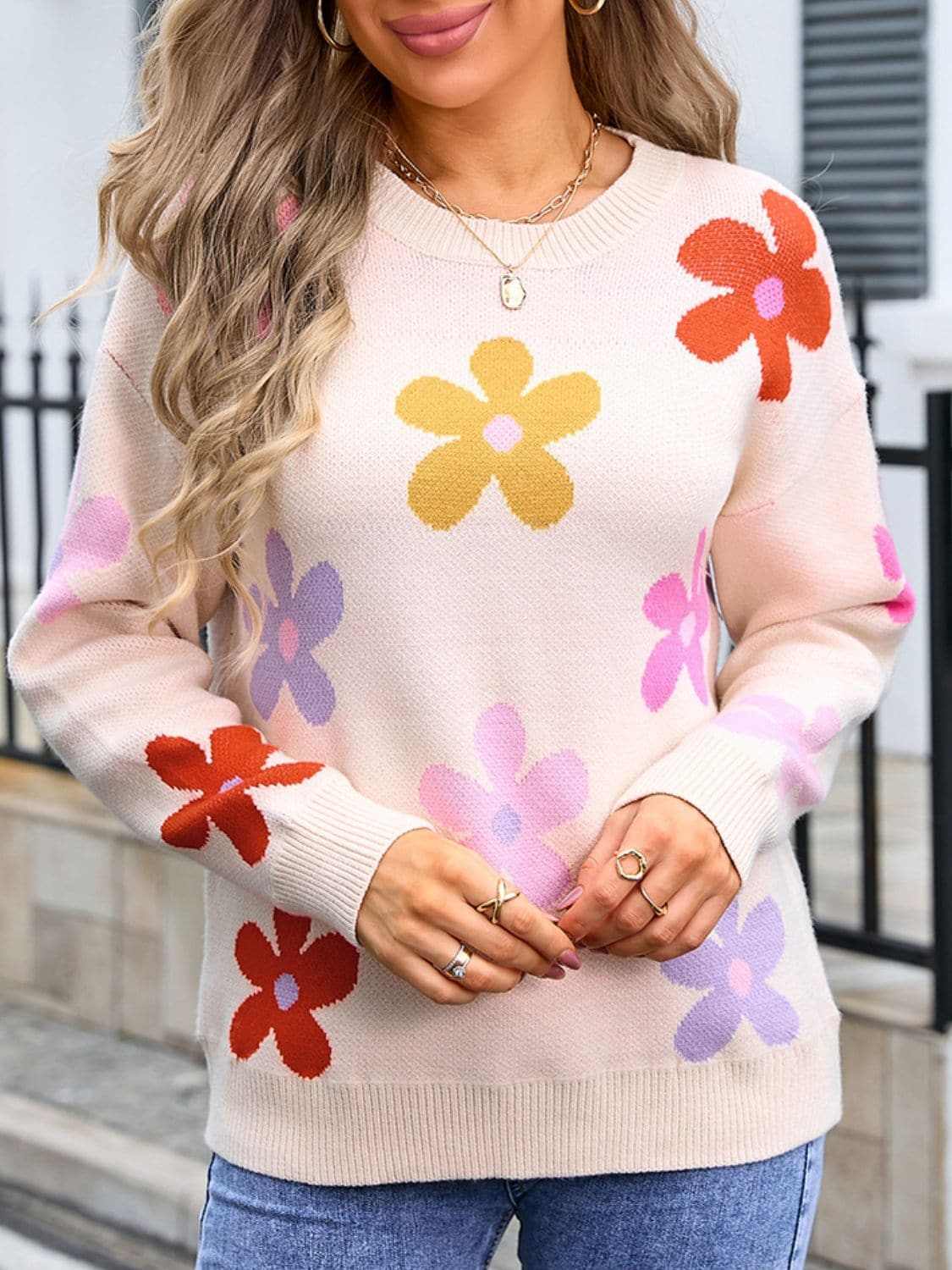 Floral Knit Sweater - Long Sleeve - Love Salve 