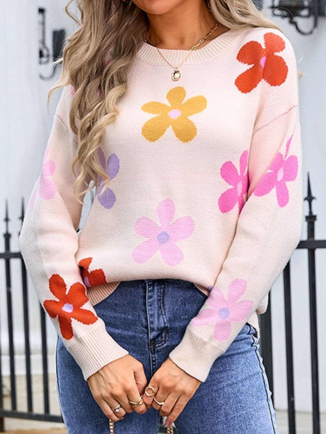Floral Knit Sweater - Long Sleeve - Love Salve 