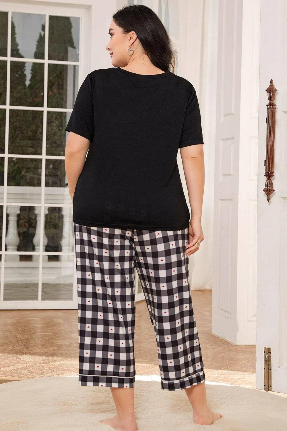 Chic Plaid V-Neck Lounge Set with Cropped PantsChic Plaid V-Neck Lounge Set with Cropped Pants
 Step into a world of comfort and sophistication with our Chic Plaid V-Neck Lounge Set. Elevate your loungewear game Love Salve -Neck Lounge Setlounge