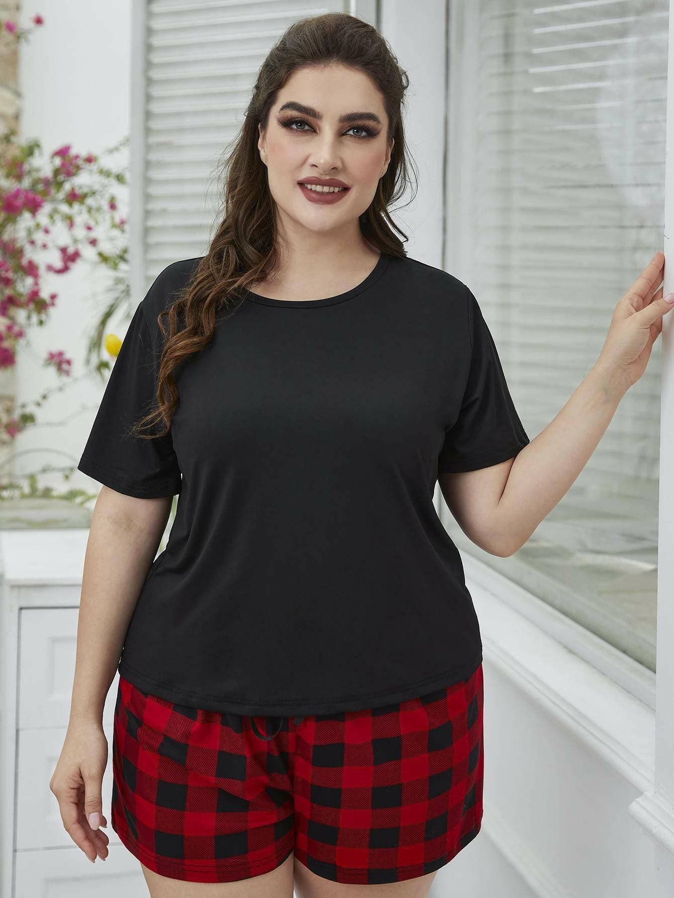 Cozy Plaid Lounge Ensemble for Curvy LadiesElevate Your Loungewear Game with Our Cozy Plaid Lounge Ensemble
 
 
Set Includes: Plus Size Round Neck Tee Shirt and Plaid Shorts
 
Minimalist Style: Trendy look wiLove Salve Cozy Plaid Lounge Ensemblelounge