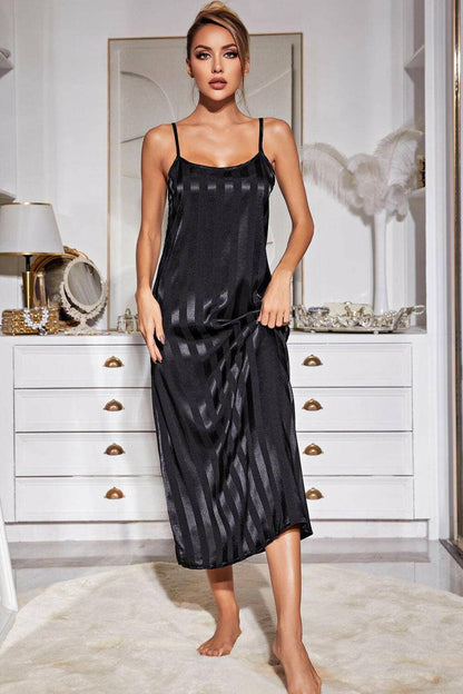 Chic Striped Lounge Robe and Ruffle Cami Dress Ensemble - Love Salve 