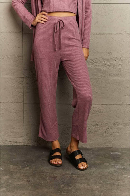 Cozy Elegance Three-Piece Lounge Ensemble with Cropped Top, Long PantsCozy Elegance Three-Piece Lounge Ensemble with Cropped Top, Long Pants, and Cardigan
 Step into sophistication and embrace comfort with the Cozy Elegance Three-PieceLove Salve Cropped Top, Long Pants,lounge