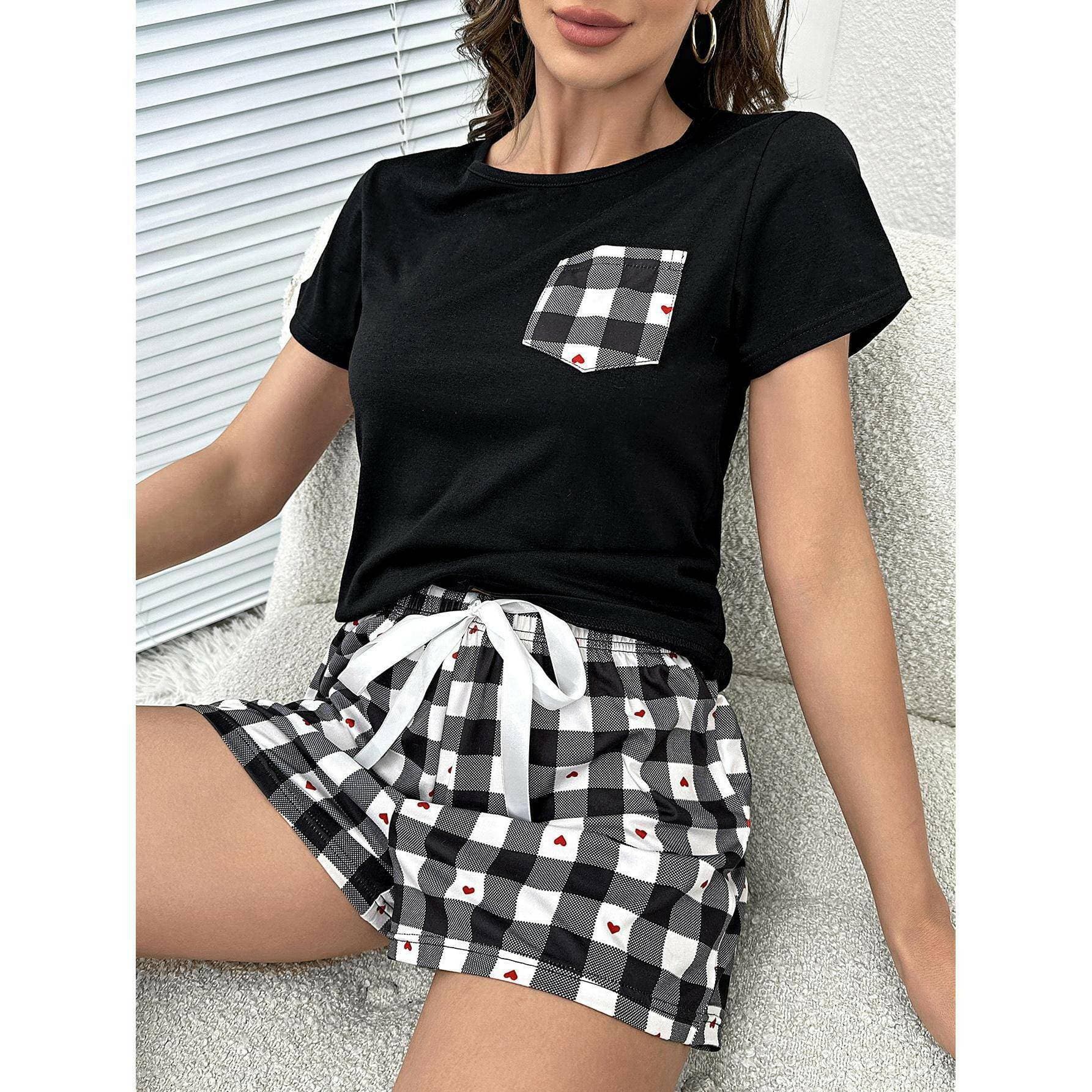 Cozy Heart Plaid Lounge Ensemble with Matching Shorts - Love Salve 