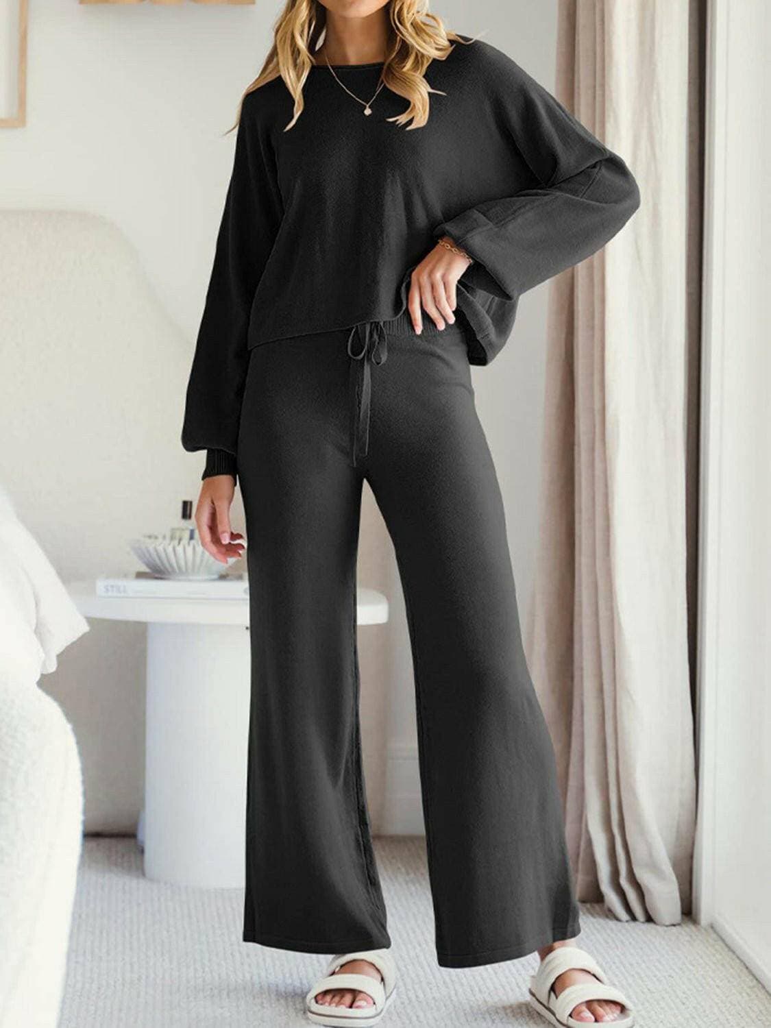 Cozy Knit Lounge Set with Long Sleeve Top and Cinched PantsStay Comfy in Style with Our Cozy Knit Lounge Set
 
 
Ultimate Comfort: Crafted from 100% acrylic, this lounge set guarantees unparalleled comfort for extended wear.Love Salve Cozy Knit Lounge Setlounge