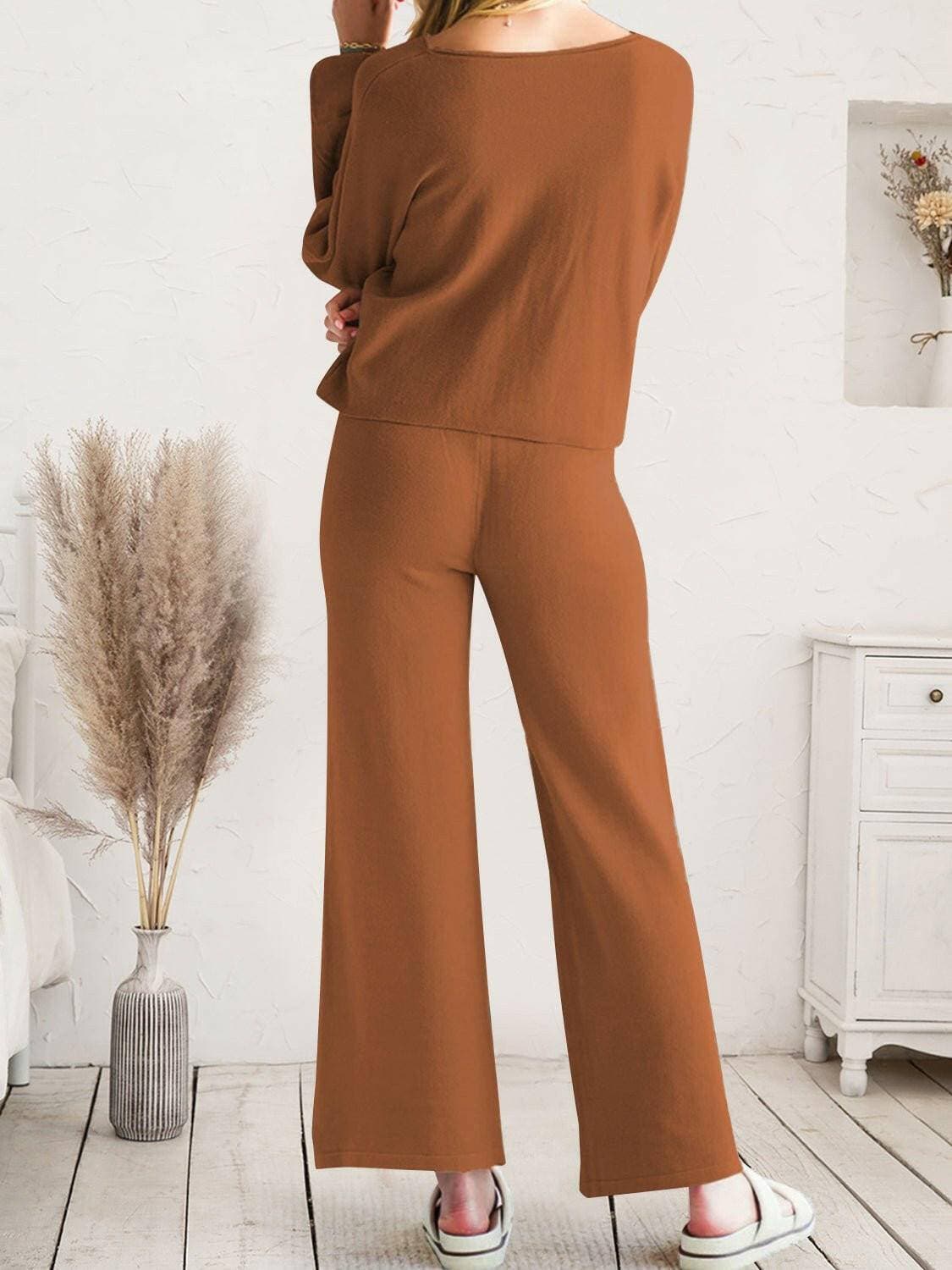 Cozy Knit Lounge Set with Long Sleeve Top and Cinched PantsStay Comfy in Style with Our Cozy Knit Lounge Set
 
 
Ultimate Comfort: Crafted from 100% acrylic, this lounge set guarantees unparalleled comfort for extended wear.Love Salve Cozy Knit Lounge Setlounge