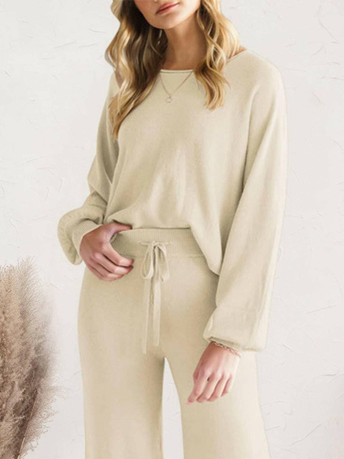 Cozy Knit Lounge Set with Long Sleeve Top and Cinched PantsStay Comfy in Style with Our Cozy Knit Lounge Set
 
 
Ultimate Comfort: Crafted from 100% acrylic, this lounge set guarantees unparalleled comfort for extended wear.Love Salve Cozy Knit Lounge Setlounge