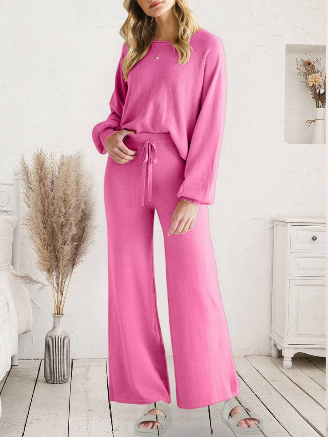 Cozy Knit Lounge Set with Long Sleeve Top and Cinched PantsStay Comfy in Style with Our Cozy Knit Lounge Set
 
 
Ultimate Comfort: Crafted from 100% acrylic, this lounge set guarantees unparalleled comfort for extended wear.Love Salve Cozy Knit Lounge Setlounge