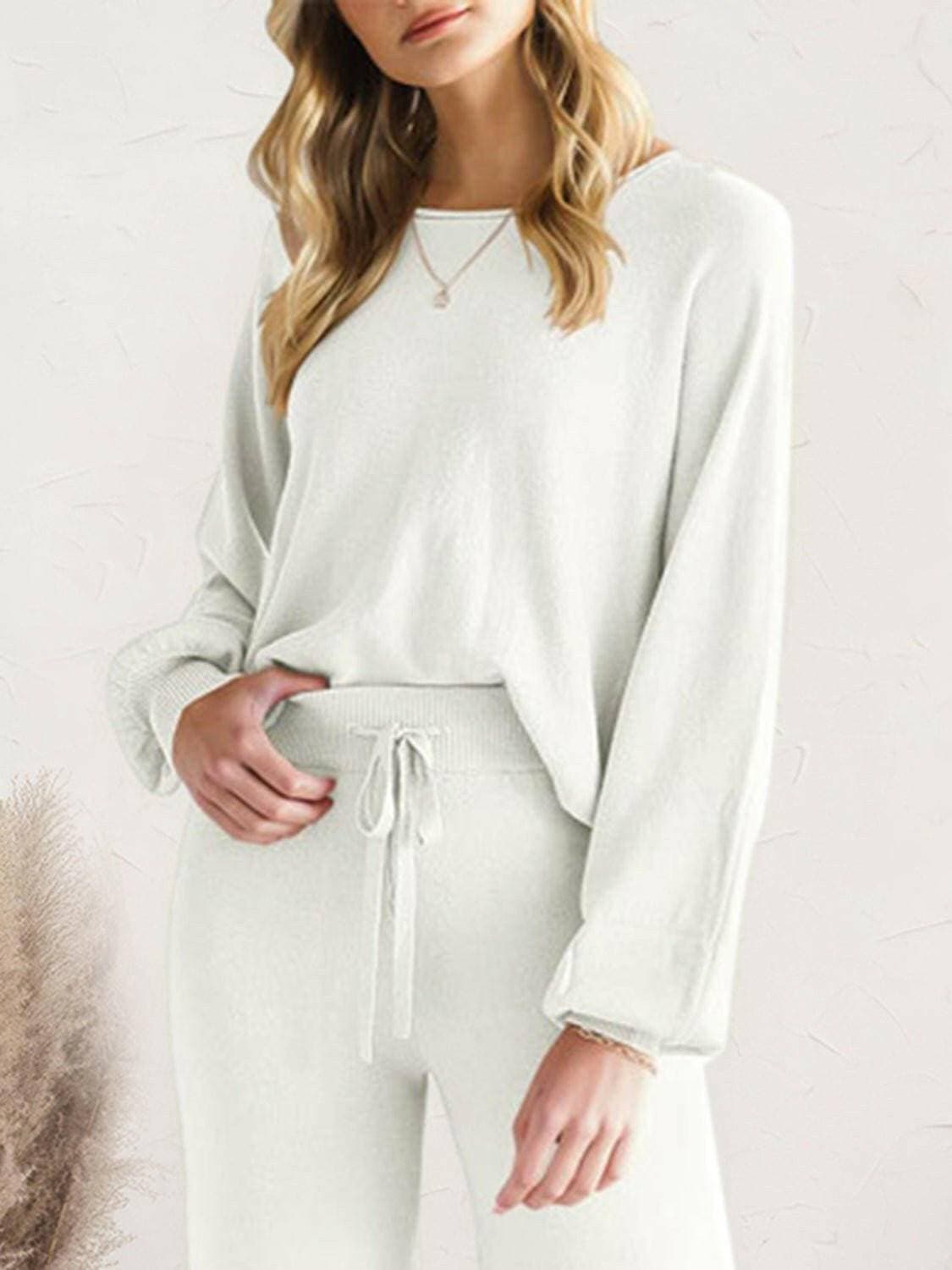 Cozy Knit Lounge Set with Long Sleeve Top and Cinched PantsStay Comfy in Style with Our Cozy Knit Lounge Set
 
 
Ultimate Comfort: Crafted from 100% acrylic, this lounge set guarantees unparalleled comfort for extended wear.Love Salve Cozy Knit Lounge Setlounge