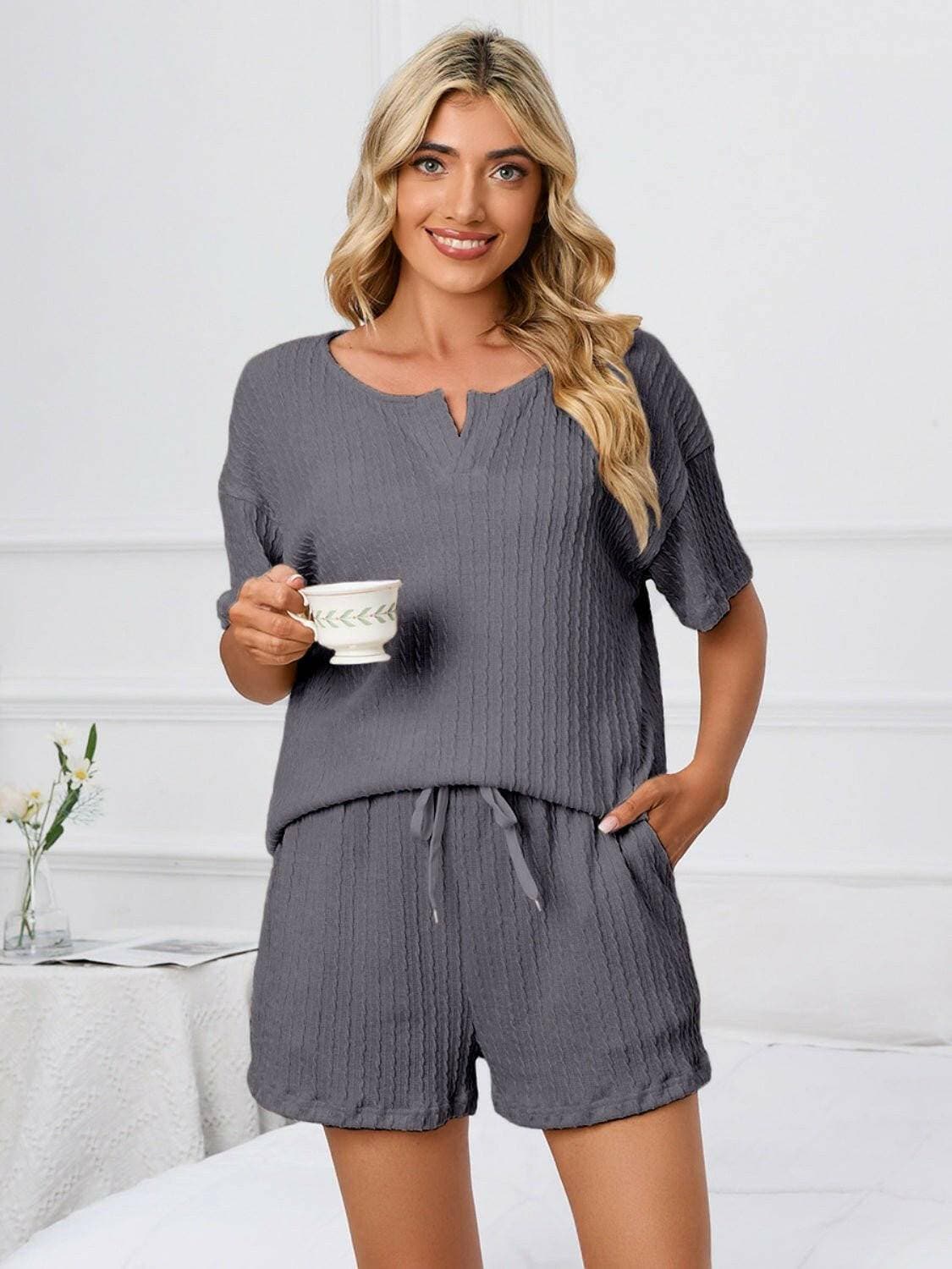 Cozy Notch Sleeve Lounge SetCozy Notch Sleeve Lounge Set
 Indulge in the perfect blend of comfort and style with our Cozy Notch Sleeve Lounge Set. Designed for those who seek both relaxation anLove Salve Cozy Notch Sleeve Lounge Setlounge