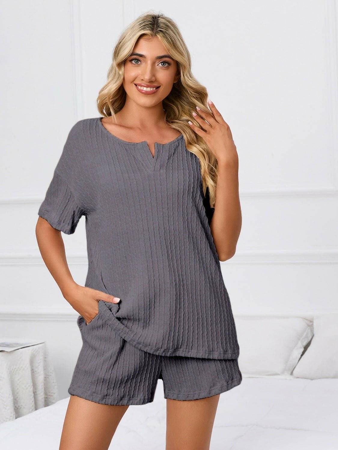 Cozy Notch Sleeve Lounge SetCozy Notch Sleeve Lounge Set
 Indulge in the perfect blend of comfort and style with our Cozy Notch Sleeve Lounge Set. Designed for those who seek both relaxation anLove Salve Cozy Notch Sleeve Lounge Setlounge