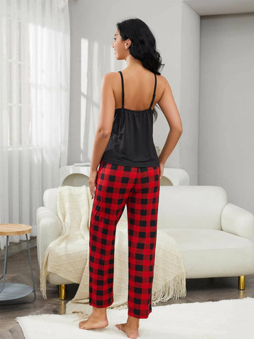 Elegant lace cami & plaid pants