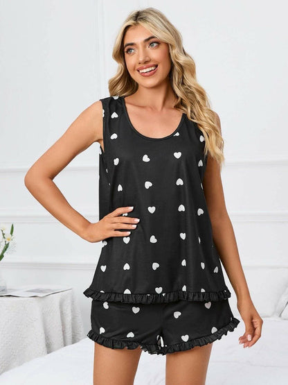 Heart print lounge set - cozy style