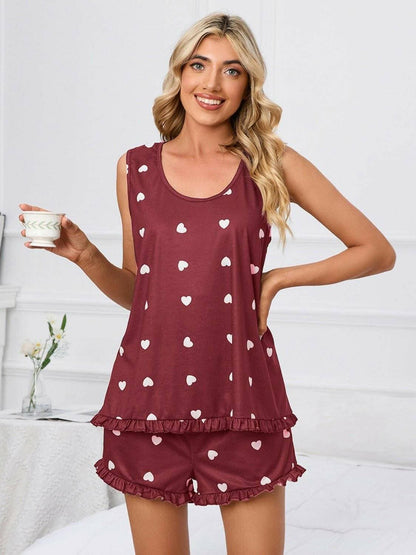 Heart print lounge set - cozy style