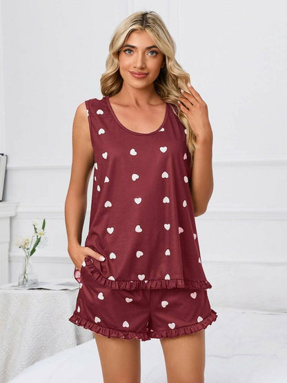 Heart print lounge set - cozy style