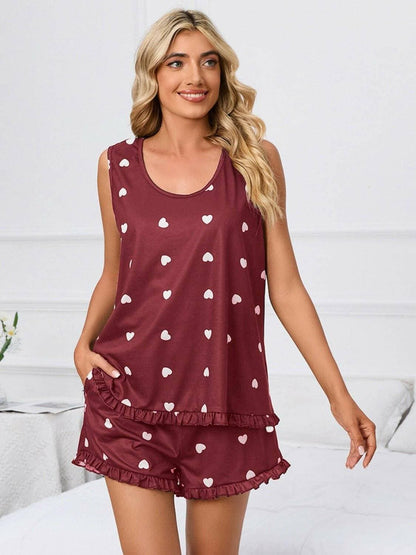 Heart print lounge set - cozy style